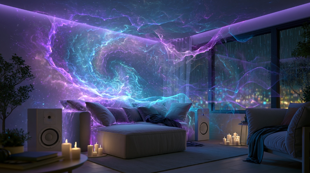 Living Room with Cosmic Purple Projections