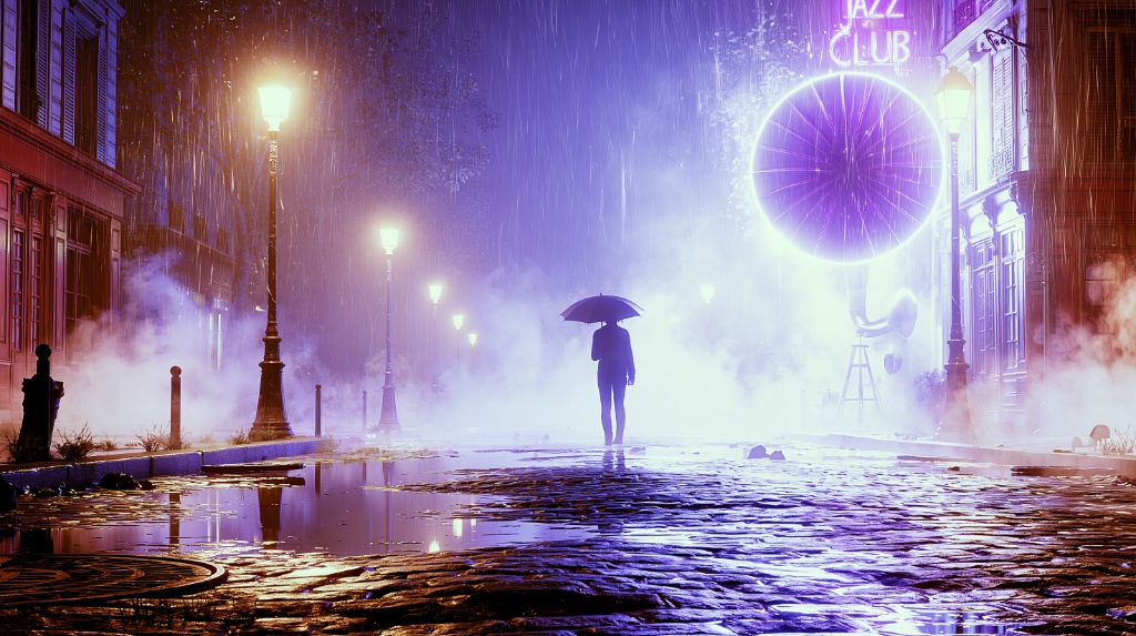 Gramophone Street Silhouette in Purple Rain