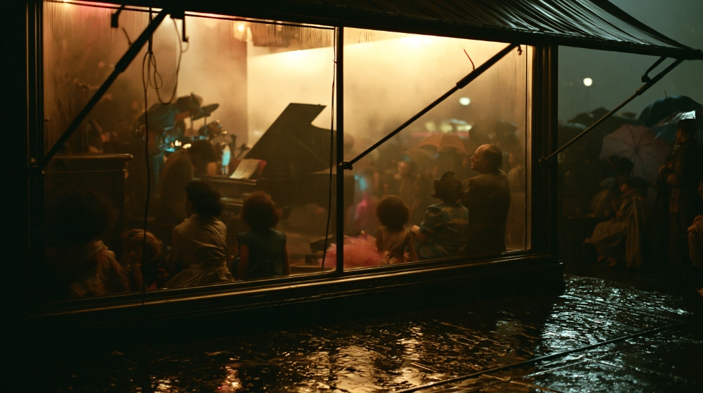 Rainy Jazz Club Window Performance