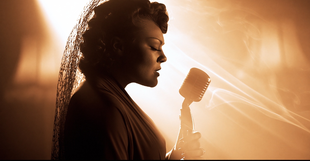 Jazz Singer Portrait in Golden Smoke
