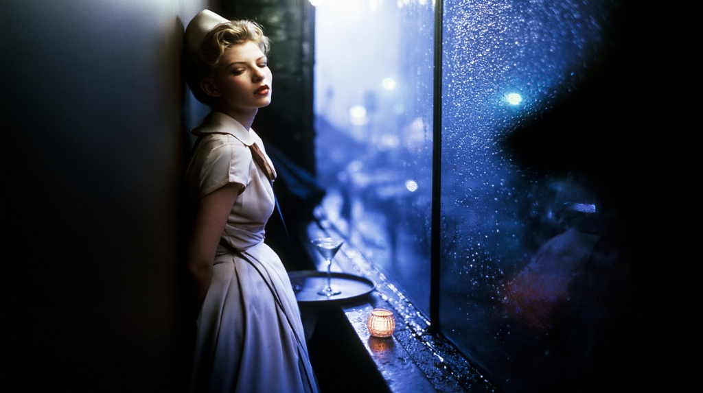 Woman Leaning by Rainy Window